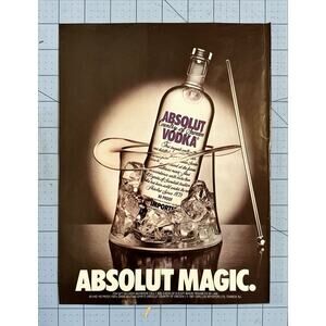 1987 Absolut Vodka Advertisement Magic Hat Ice Bucket Magician Wand Print AD